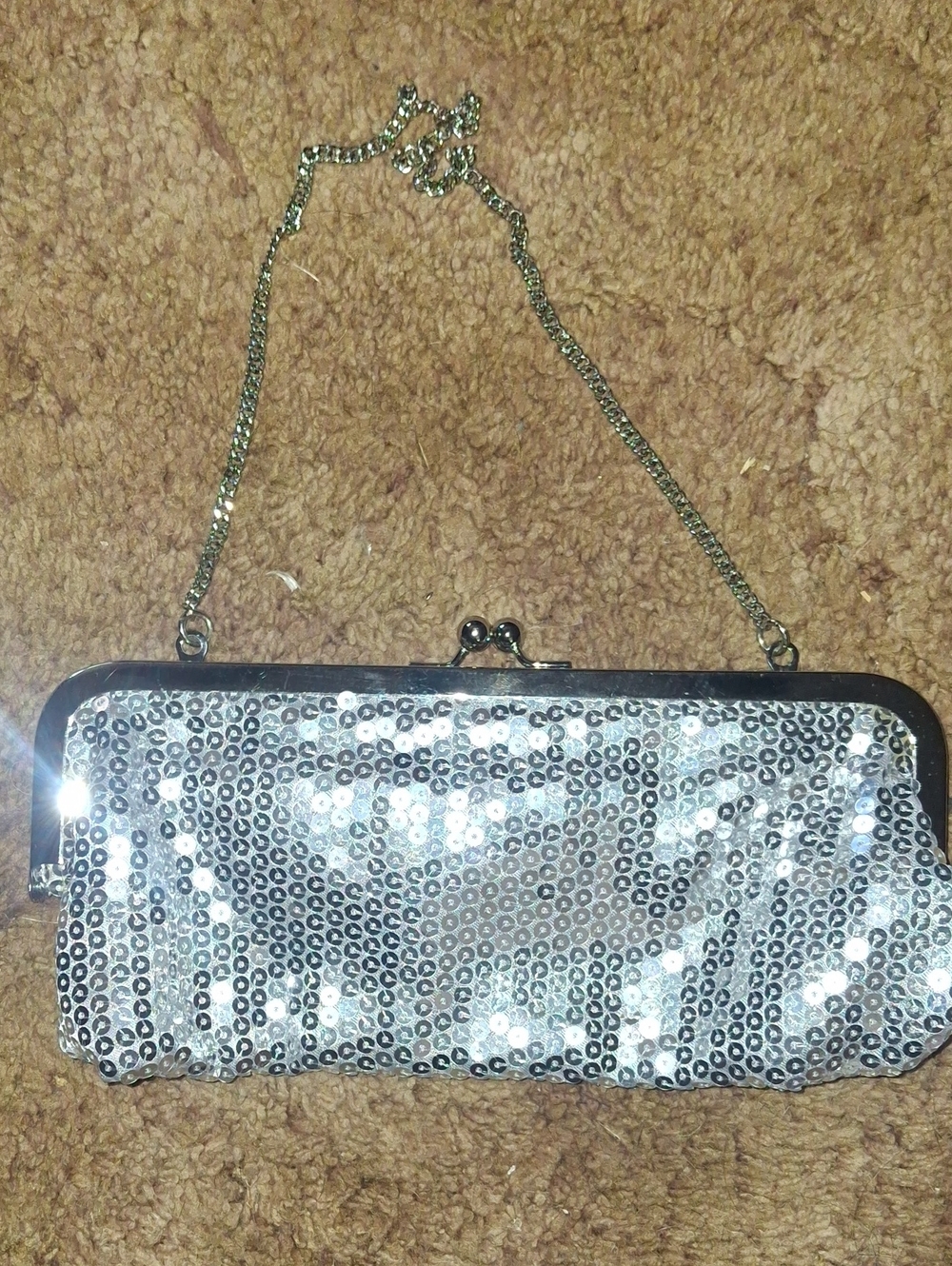 LOFT Silver Sequin Chain Clutch